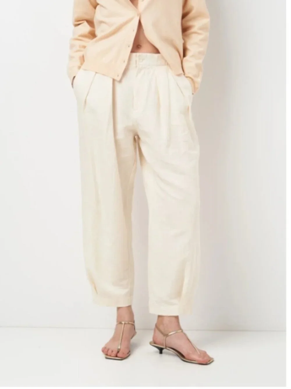ZARA High-waist Linen Blend Carrot Trousers Tailored Look Side pockets